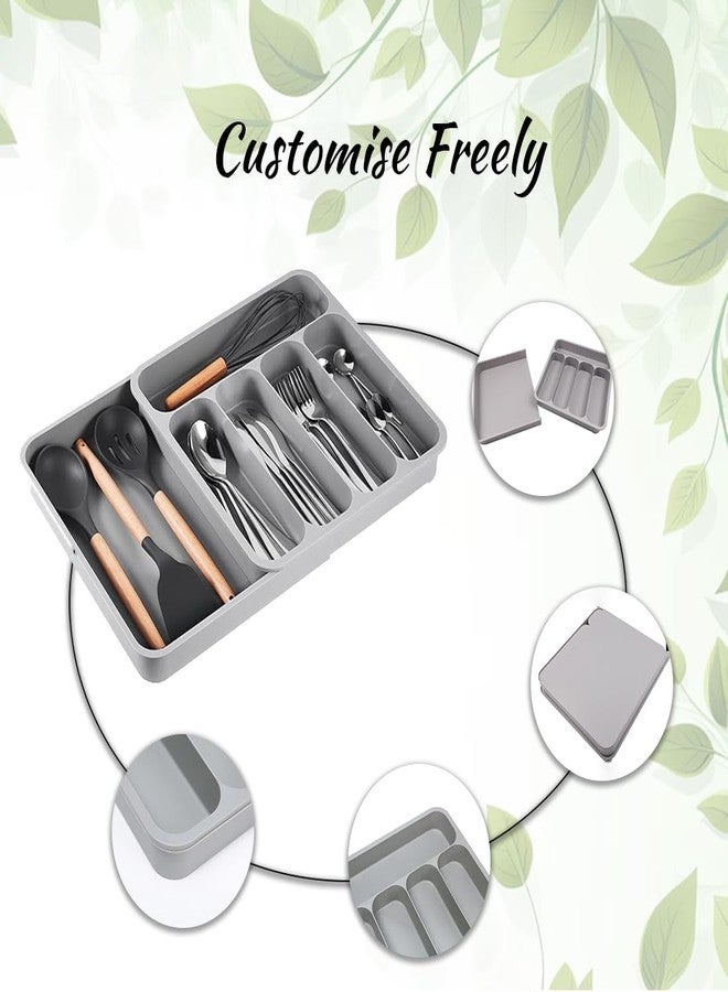 divinezon Five Grid Cutlery Organizer, Expandable Kitchen Drawer and Utensil Holder, Adjustable Large Kitchen Tool |34.5 x 52.5 x 5 CM|Plastic|Grey - Image 2